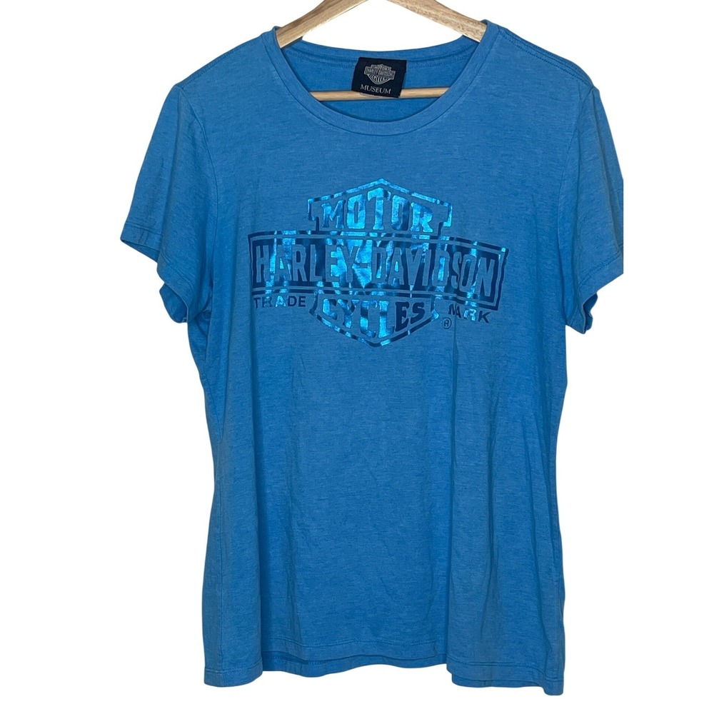 Harley-Davidson Museum Blue Heather Metallic Foil Logo Graphic T-Shirt XL